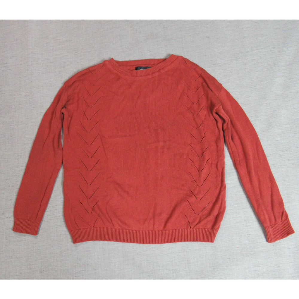 Lulus Sweater Womens XS Orange Rust Chevron Knit Crew Neck Pullover Granola Girl